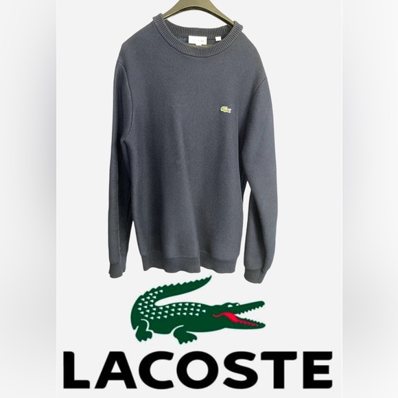 Navy Blue Lacoste Mens Crewneck
Sweater with Creme Sleeve Embellishment- L to XL - Picture 2 of 7